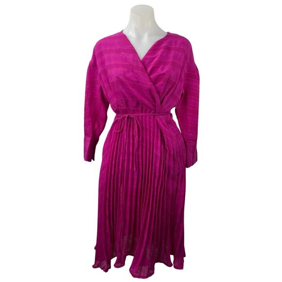 SEW'LIP Dresses & Skirts - Sewlip Women's Pink Long Sleeve V Neck Pleated Tie Waist Wrap Midi Skirt Size M